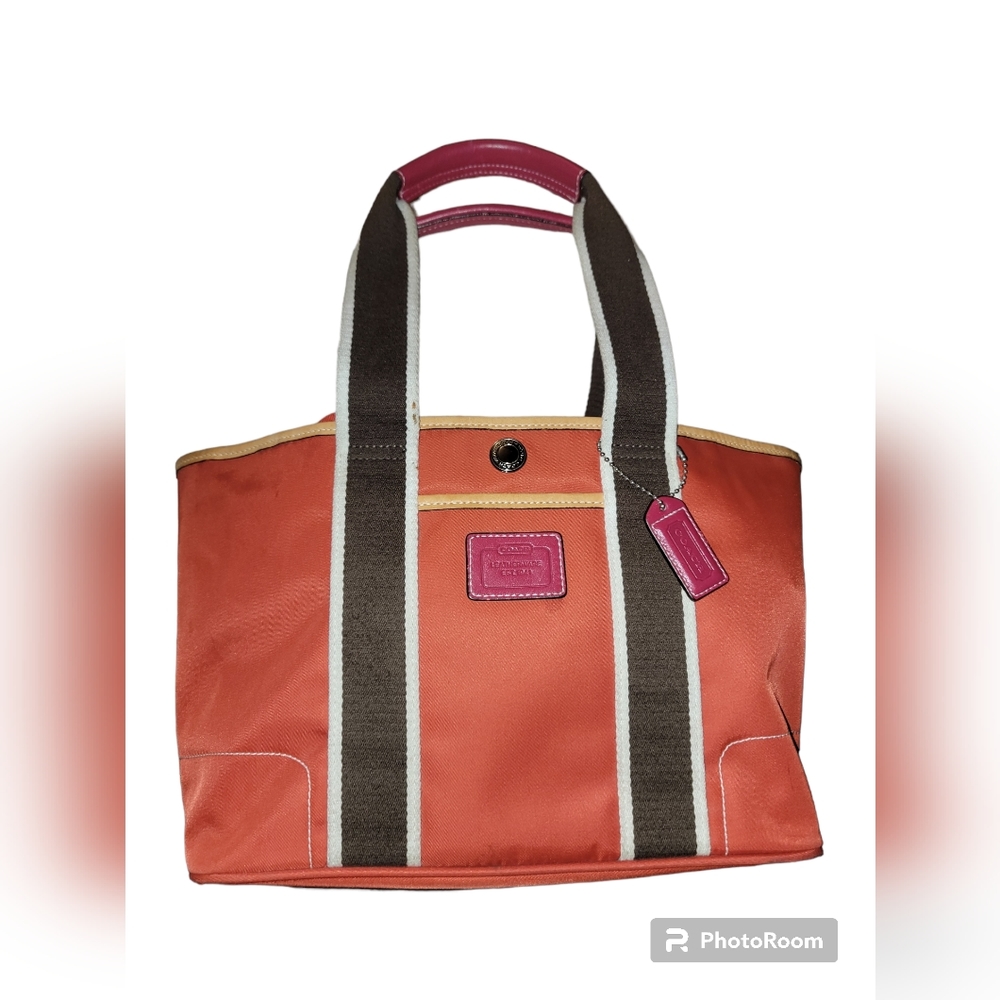 Coach Orange Tote Bag with Brown Straps EUC - Picture 4 of 5